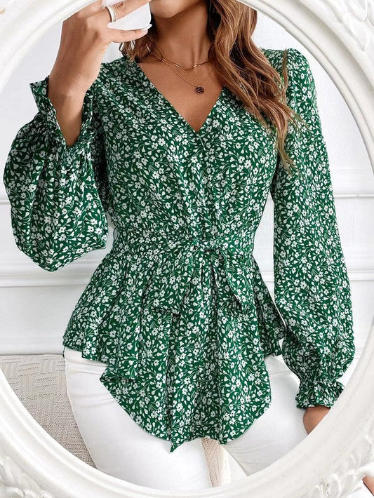 Blusa Floral Mujer Cuello en V Elegante - Vestiria