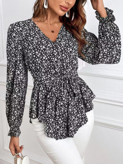 Blusa Floral Mujer Cuello en V Elegante