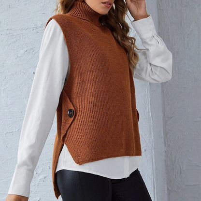 Chaleco Punto Cuello Alto Mujer Abrochado - Vestiria