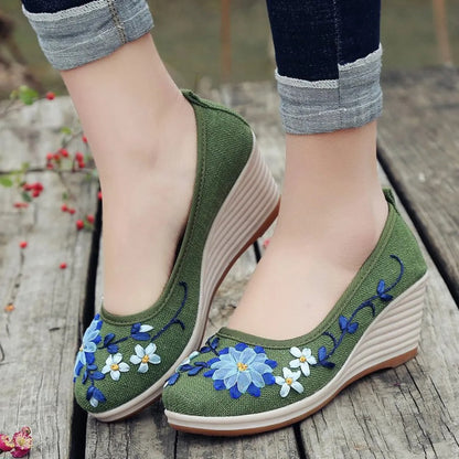 Zapatos de tacón plataforma floral elegantes mujer