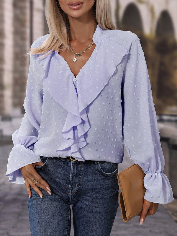 Blusa Mujer Elegante Manga Larga Lunares