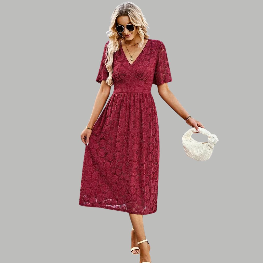 Vestido de Encaje Elegante con Escote en V