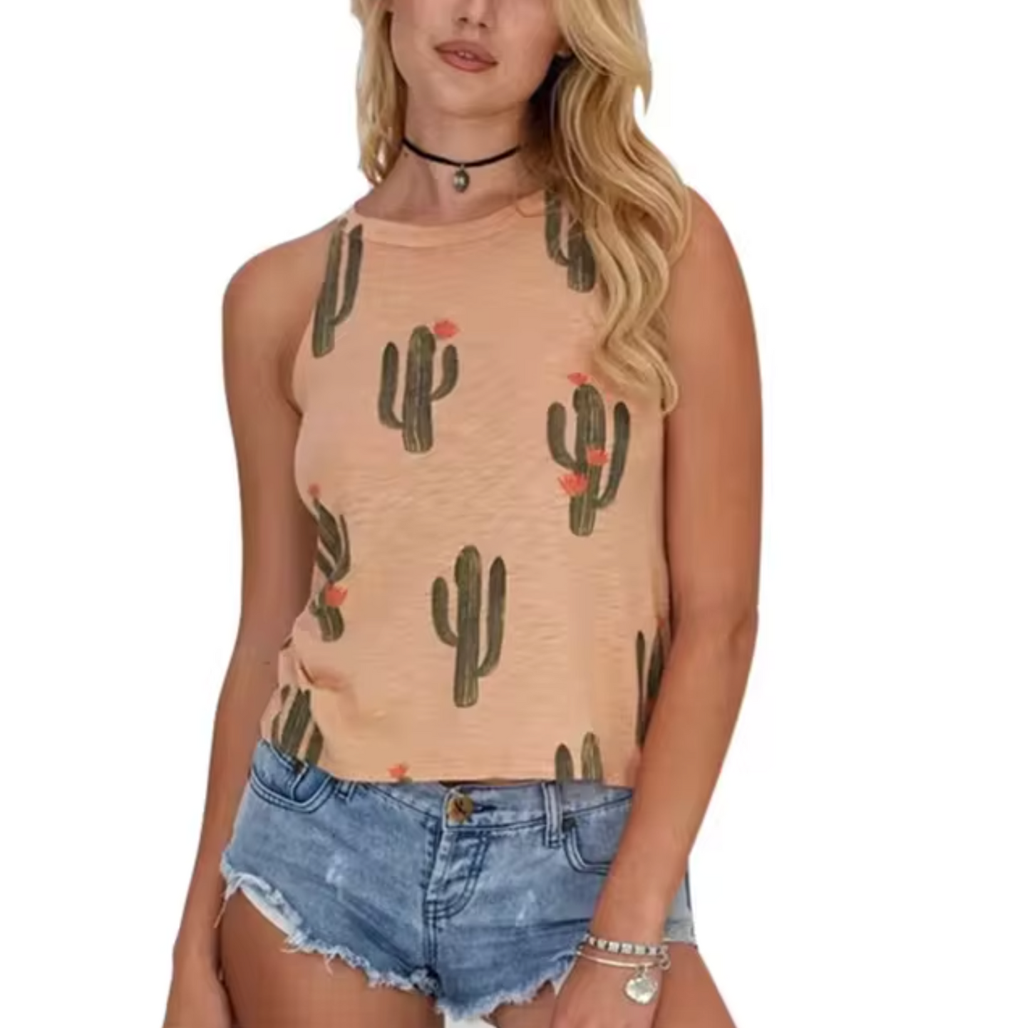 Camiseta Sin Mangas Estampado Cactus Verano - Vestiria