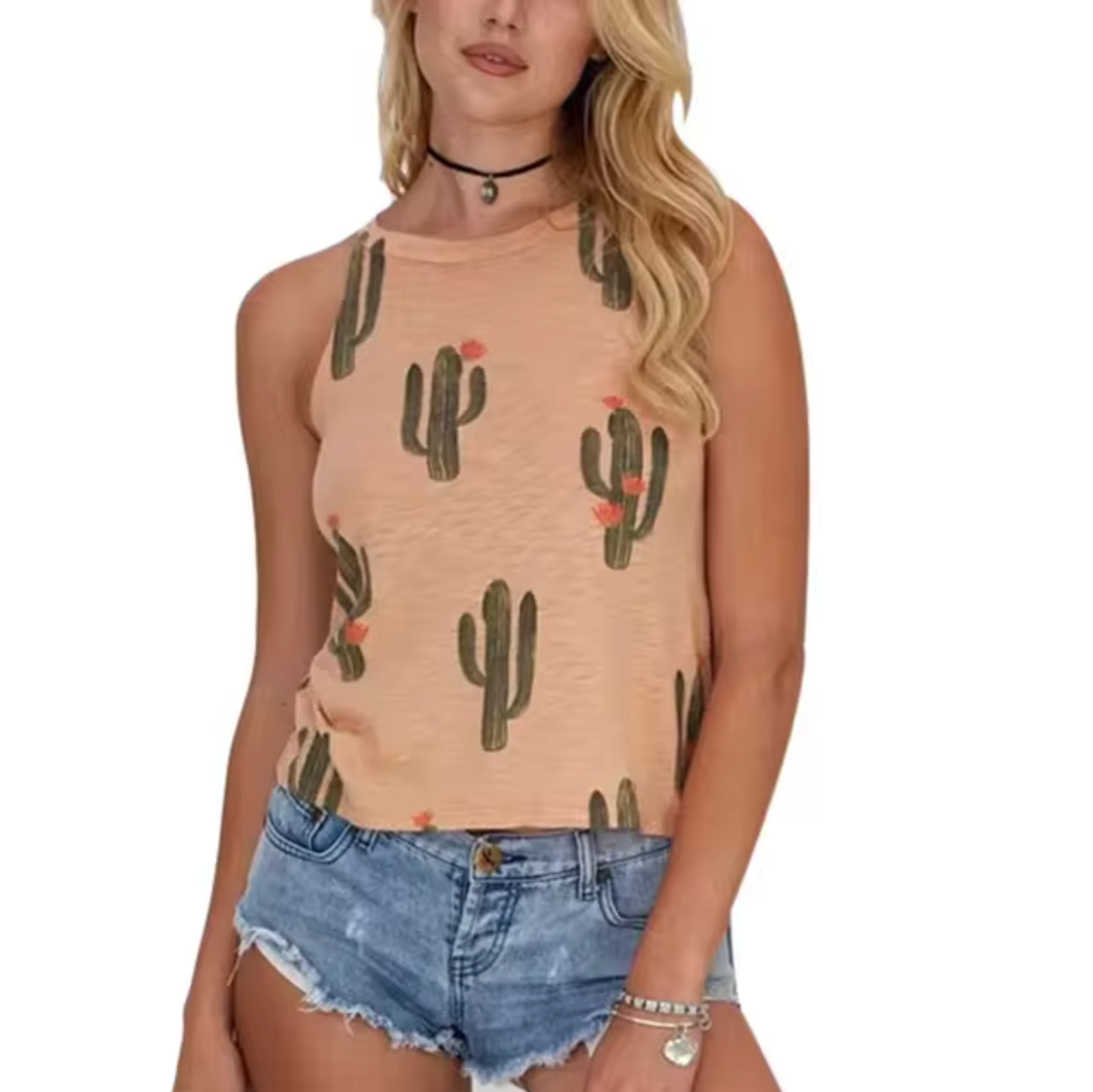 Camiseta Sin Mangas Estampado Cactus Verano - Vestiria