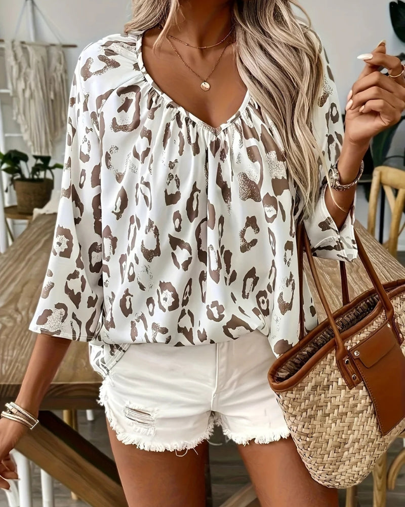 Blusa Leopard Estampado Elegante Manga Larga