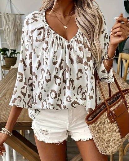 Blusa Leopard Estampado Elegante Manga Larga