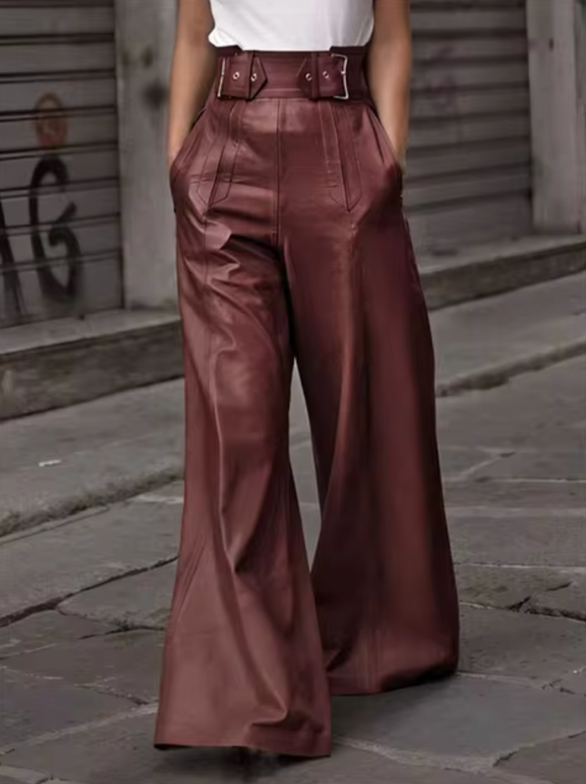 Pantalón Cuero Falso Mujer Alto Cintura - Vestiria