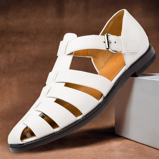 Sandalias Cuero Mujer Verano Perforadas y Cómodas - Vestiria
