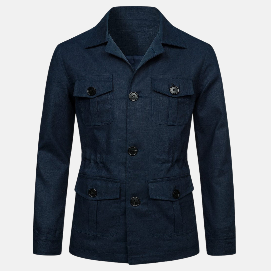 Chaqueta Hombre Clásica con Bolsillos y Cierre Botones