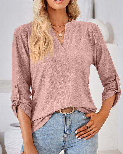 Blusa Mujer Elegante Manga Larga Cuello Pico