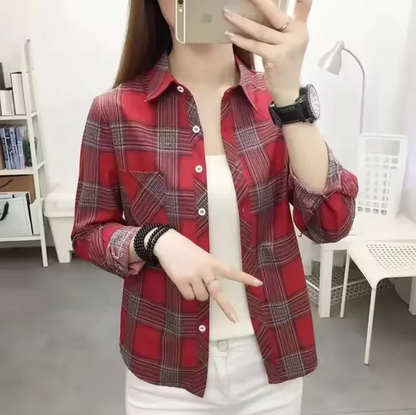 Blusa Cuadros Manga Larga Mujer - Vestiria