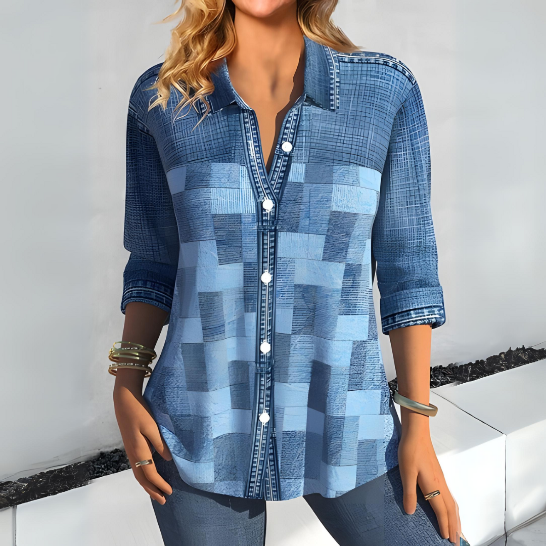 Blusa Cuadros Elegante Abotonada Mujer