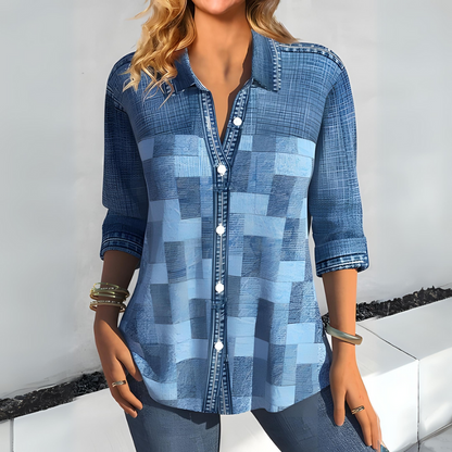 Blusa Cuadros Elegante Abotonada Mujer