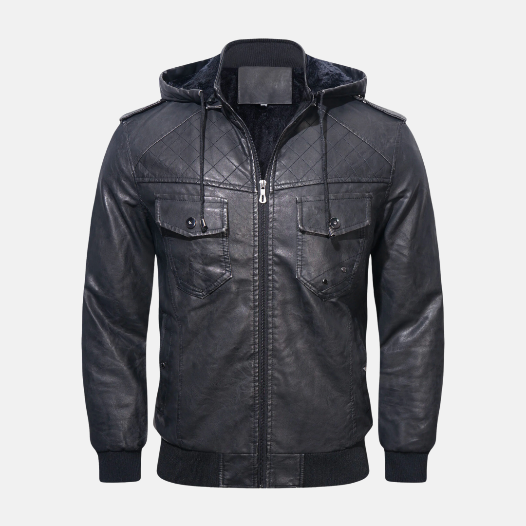 Chaquetón de cuero con capucha urbana - Vestiria