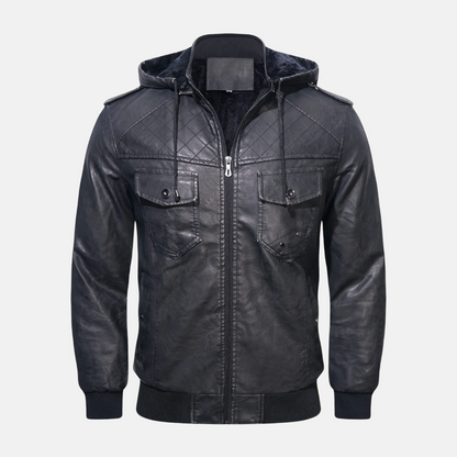 Chaquetón de cuero con capucha urbana - Vestiria