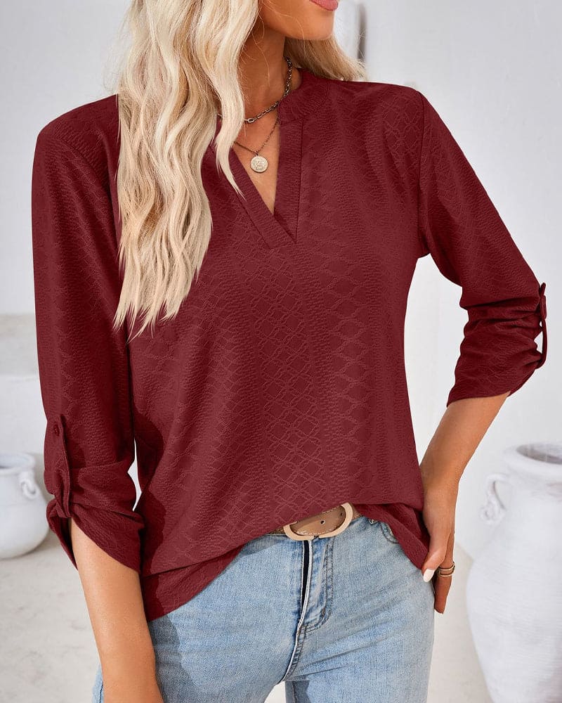 Blusa Mujer Elegante Manga Larga Cuello Pico