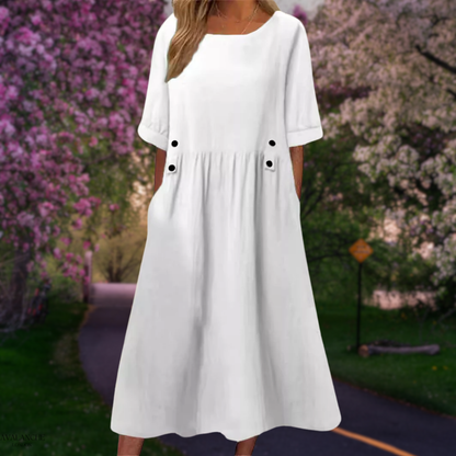 Vestido Midi Ligero de Verano con Mangas Cortas - Vestiria