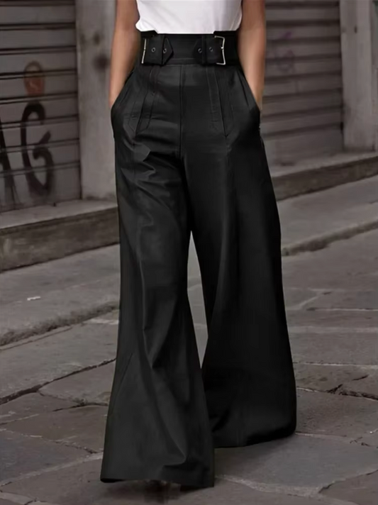Pantalón Piel Amplio Mujer Elegante - Vestiria
