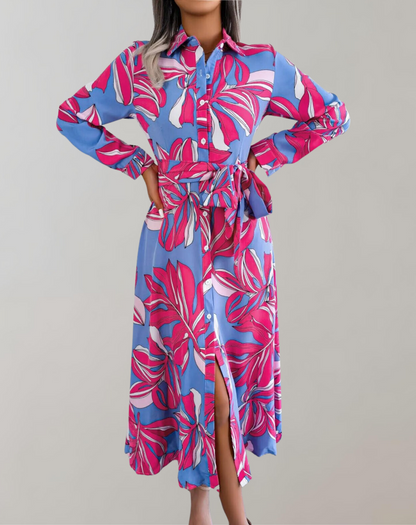 Vestido Mujer Elegante Cinturón Manga Larga