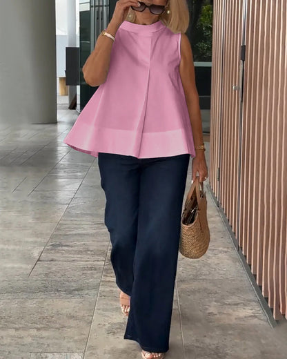 Top cuello alto sin mangas elegante mujer