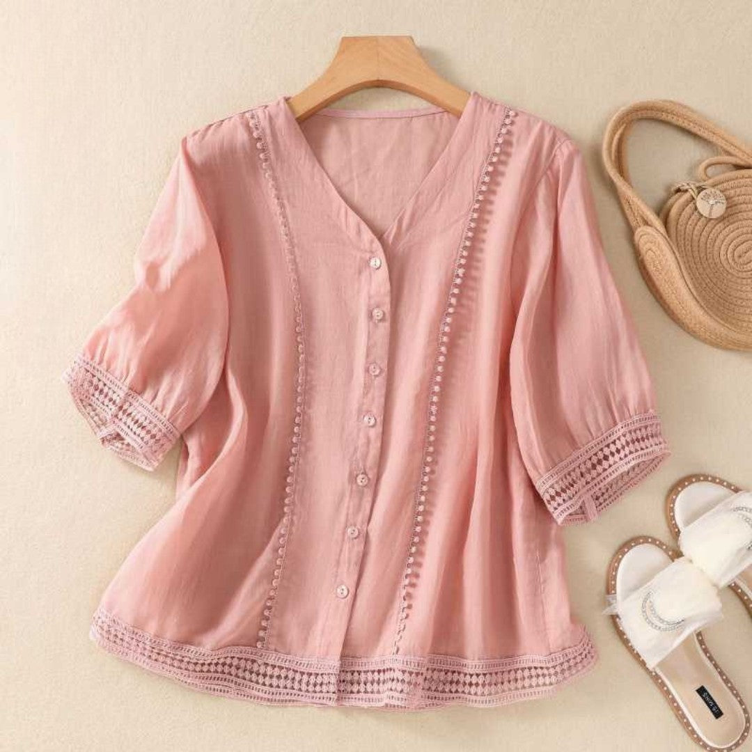 Blusa Mujer Elegante con Encaje y Botones - Vestiria