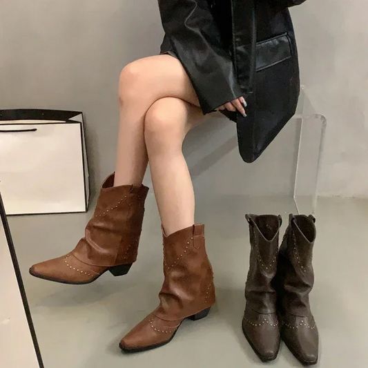 Botas Vaqueras Mujer Tacón Medio Decoradas - Vestiria