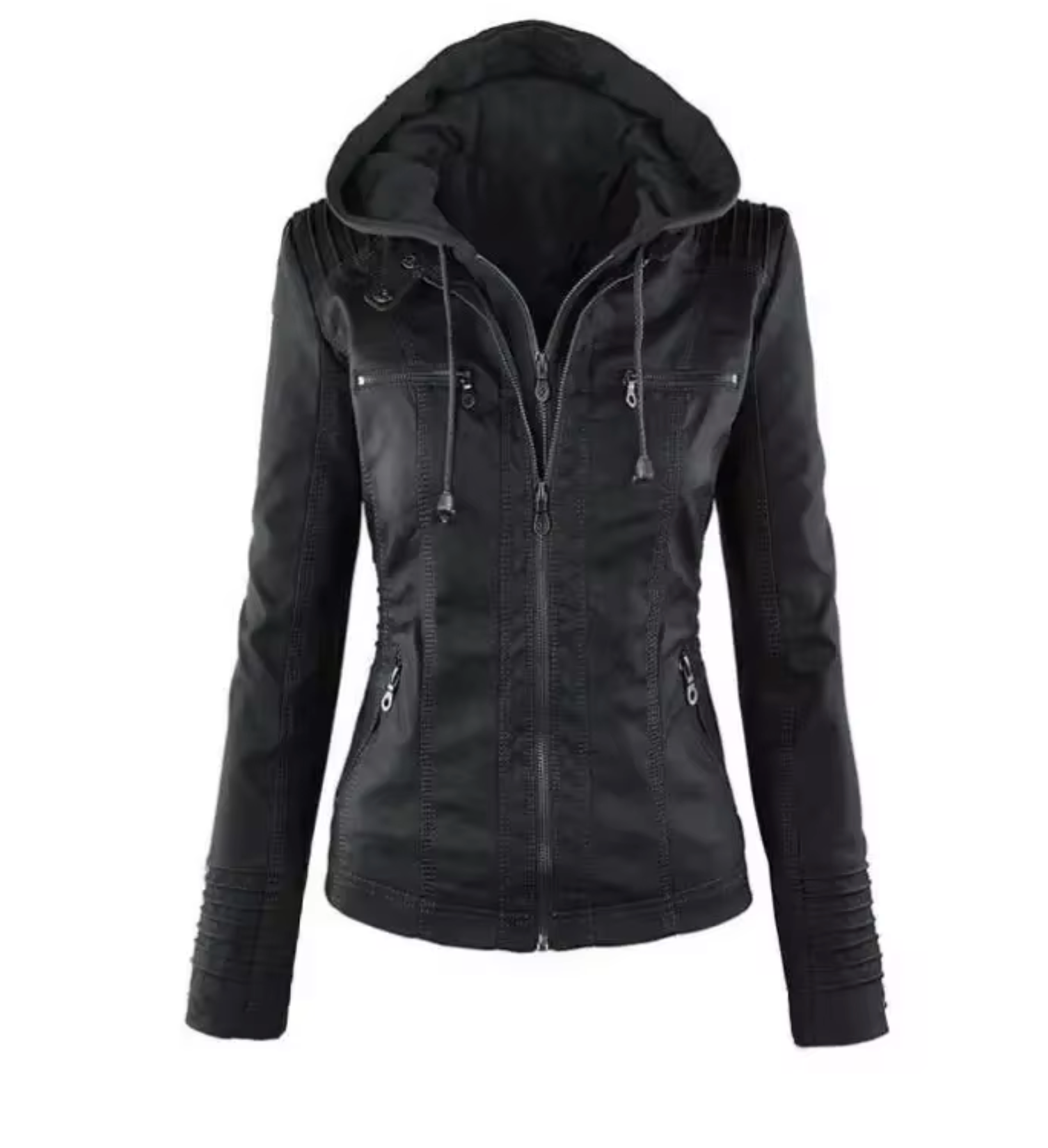 Chaqueta Cuero Clásica con Capucha - Vestiria