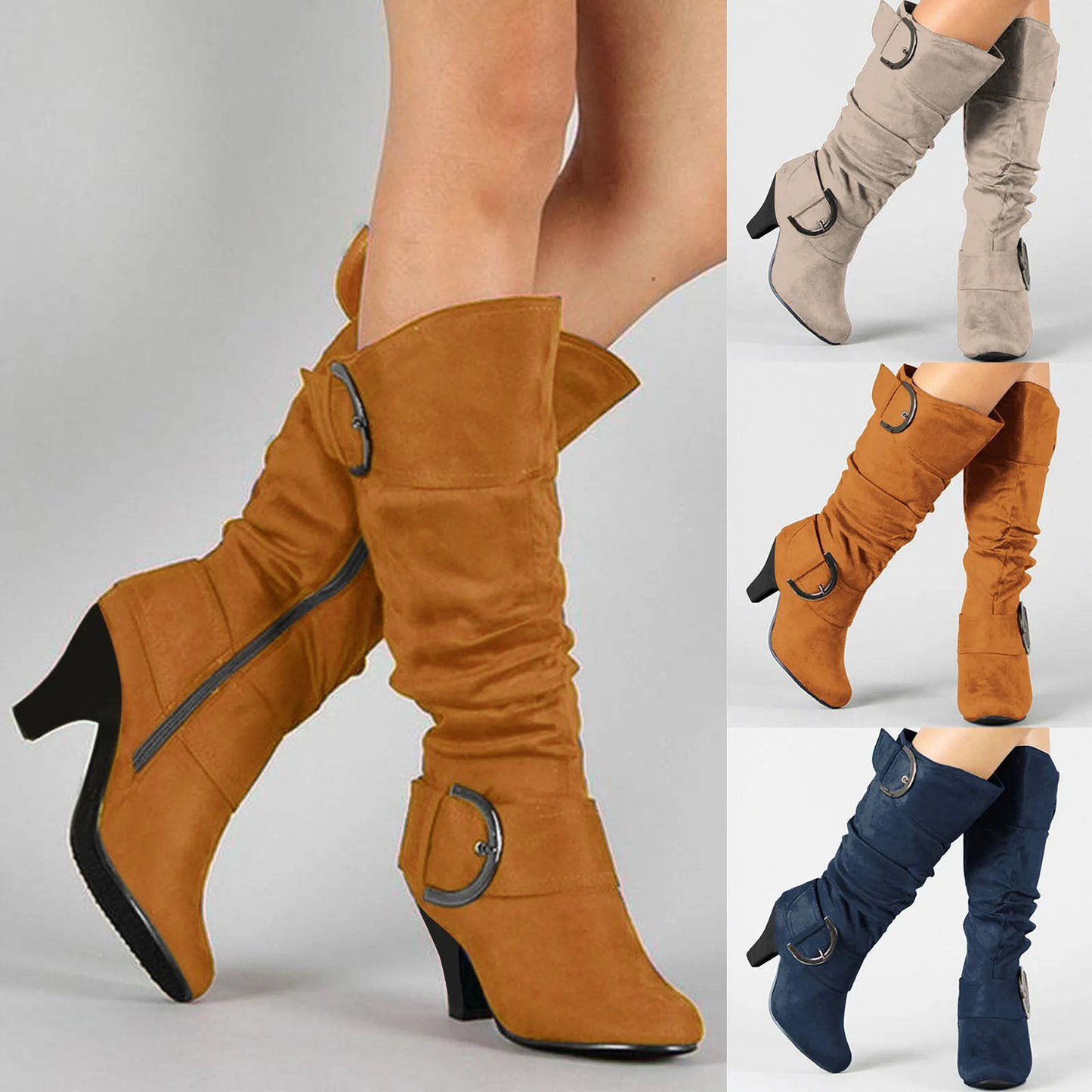 Botas Mujer Altas Confortables Hebilla Plateada - Vestiria