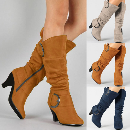 Botas Mujer Altas Confortables Hebilla Plateada - Vestiria