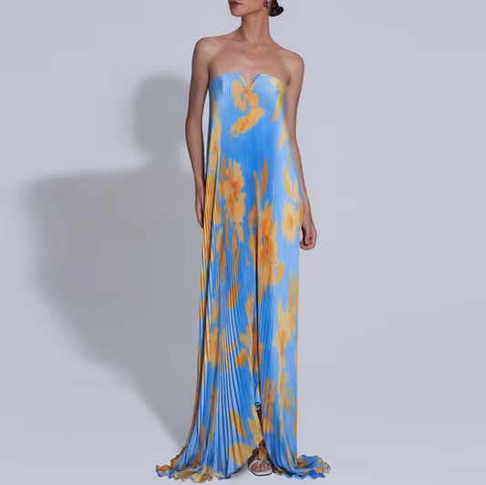 Vestido Floral Elegante con Pliegues Estilo Verano - Vestiria