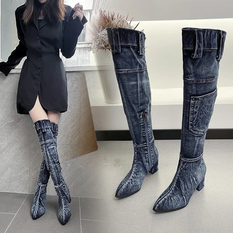 Botas Mujer Caña Alta Puntera Fina Diseño Patchwork - Vestiria