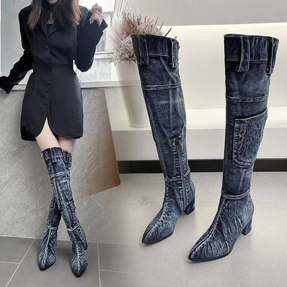 Botas Mujer Caña Alta Puntera Fina Diseño Patchwork - Vestiria