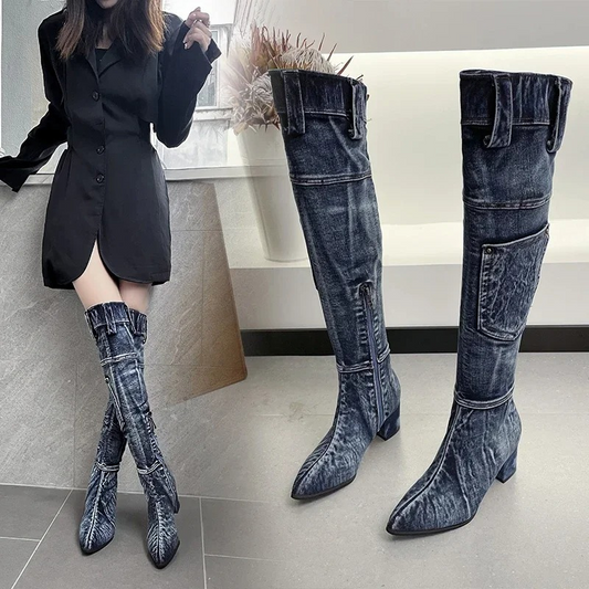 Botas Mujer Caña Alta Puntera Fina Diseño Patchwork - Vestiria