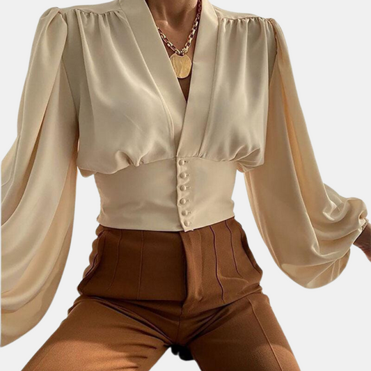 Blusa Mujer Elegante Mangas Rizadas - Vestiria