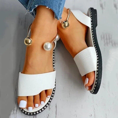 Sandalias Cuero Decoradas Perlas Elegantes
