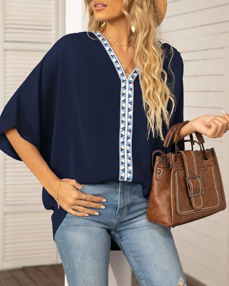 Blusa Femenina Cuello V Manga Ancha