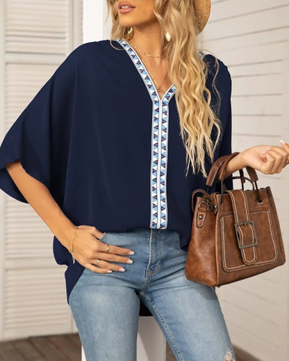 Blusa Femenina Cuello V Manga Ancha