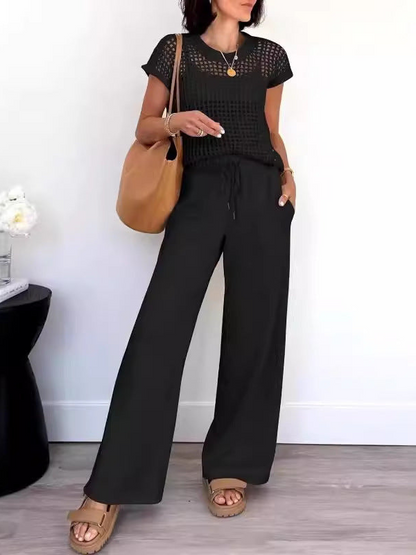 Conjunto mujer informal manga corta y pantalón ancho