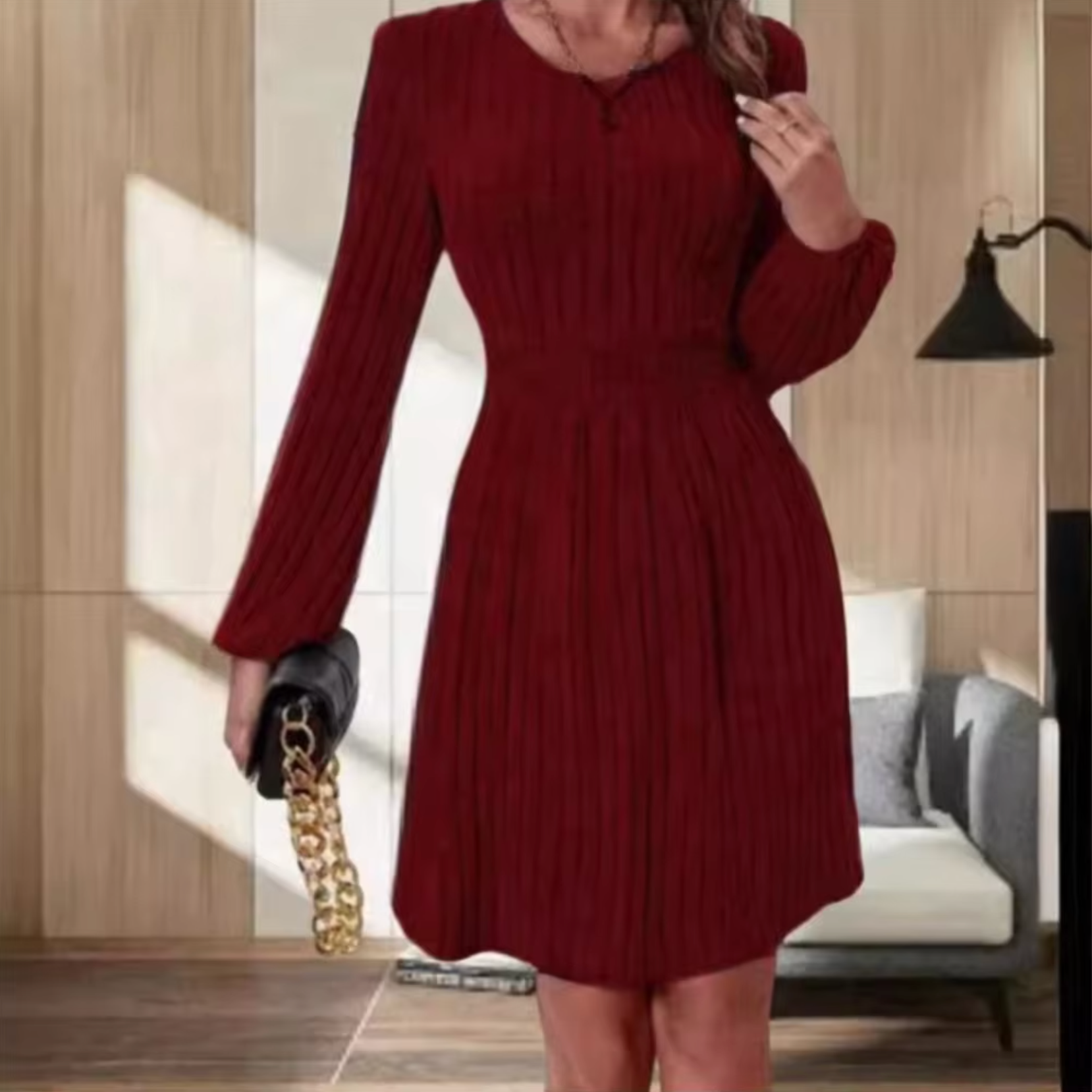 Vestido Mujer Punto Cuello Redondo Elegante - Vestiria