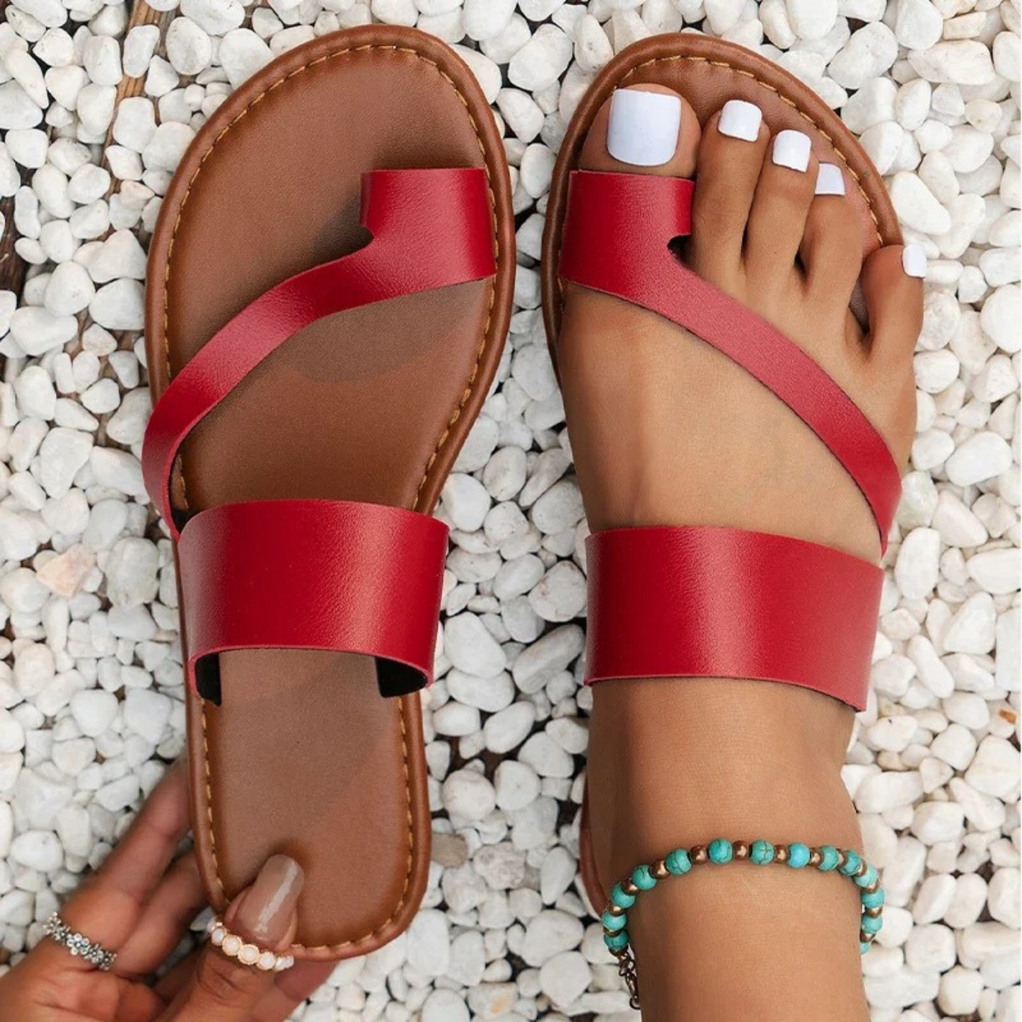Sandalias Boho Rojo Mujer Estilo Libre - Vestiria