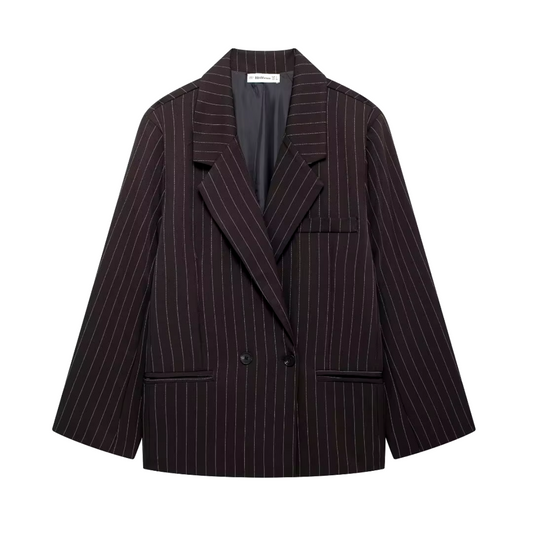 Chaquetón rayado grande con cierre doble - Vestiria
