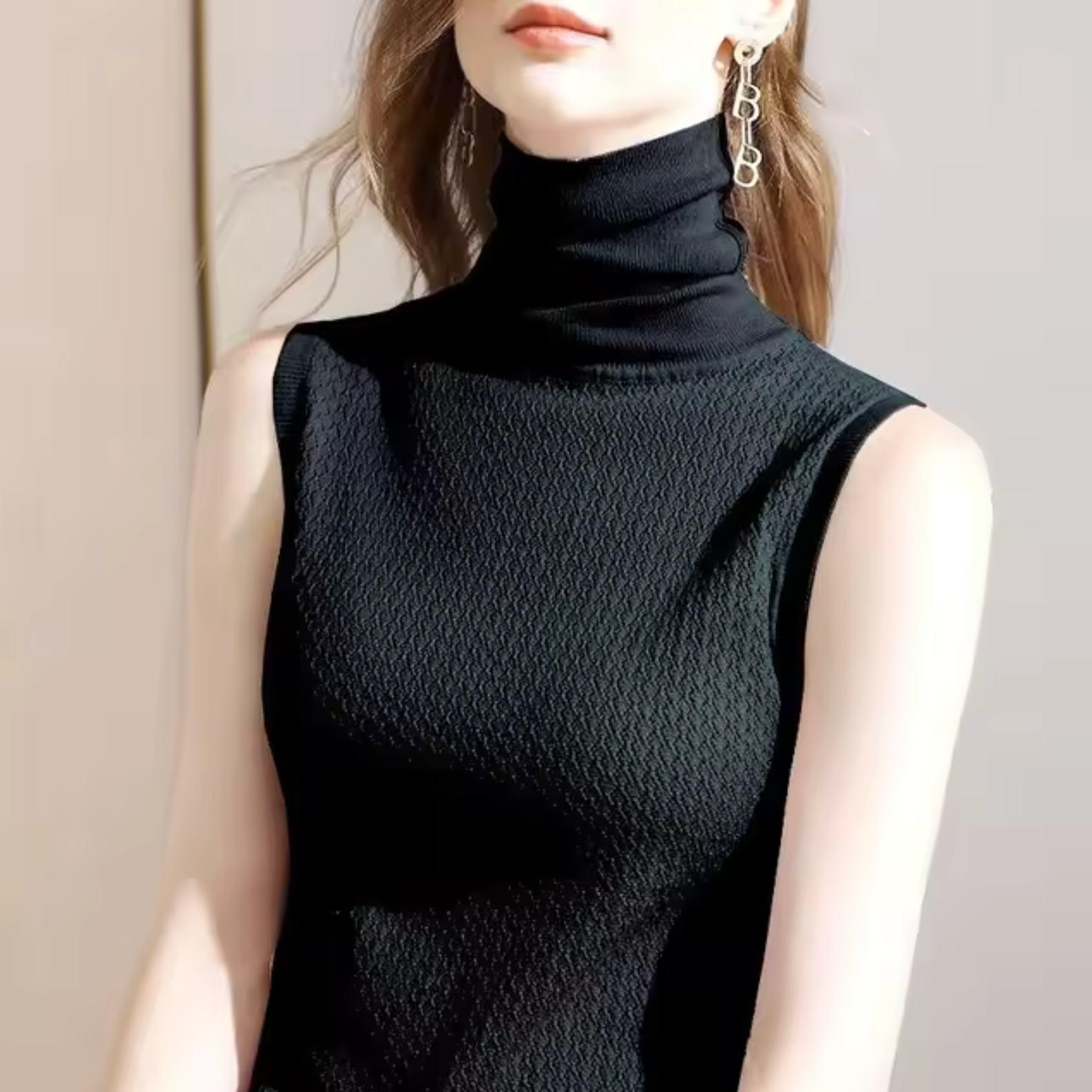 Top de punto cuello alto sin mangas - Vestiria