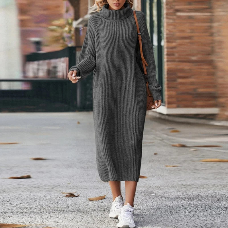 Vestido Largo Cuello Alto Mujer Cómodo