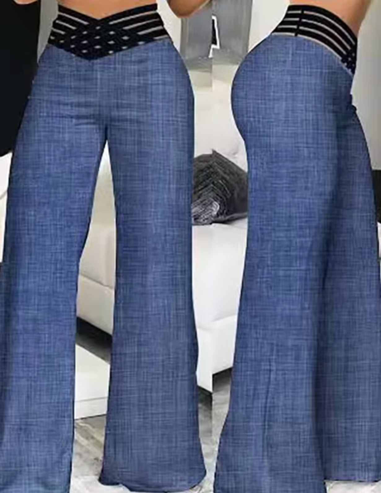 Pantalón Campana Alto con Perneras Estilizadas - Vestiria