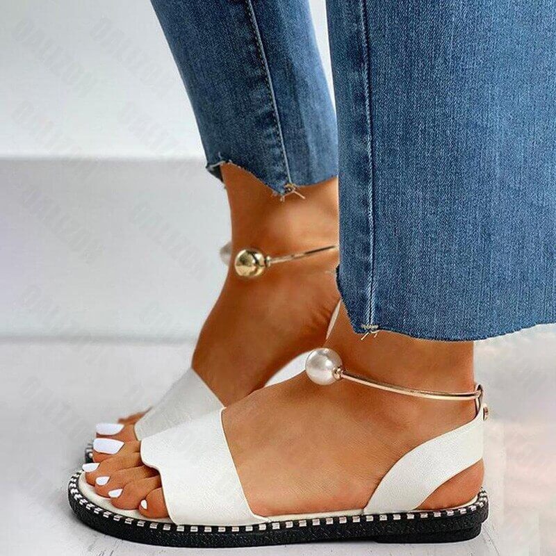 Sandalias Cuero Decoradas Perlas Elegantes - Vestiria