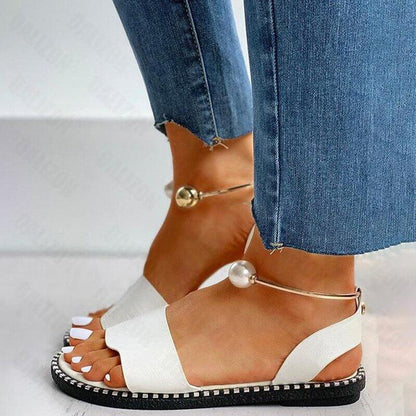 Sandalias Cuero Decoradas Perlas Elegantes - Vestiria
