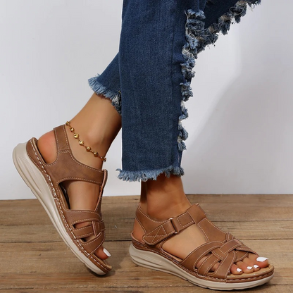 Sandalias Cuero Cómodo Tacón Bajo - Vestiria