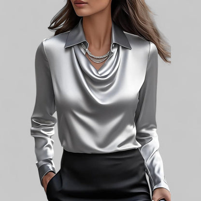 Blusa Mujer Satinada Cuello Drapeado Elegante