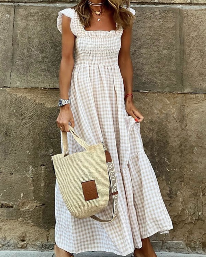 Vestido Largo Verano Cuadriculado Elegante - Vestiria