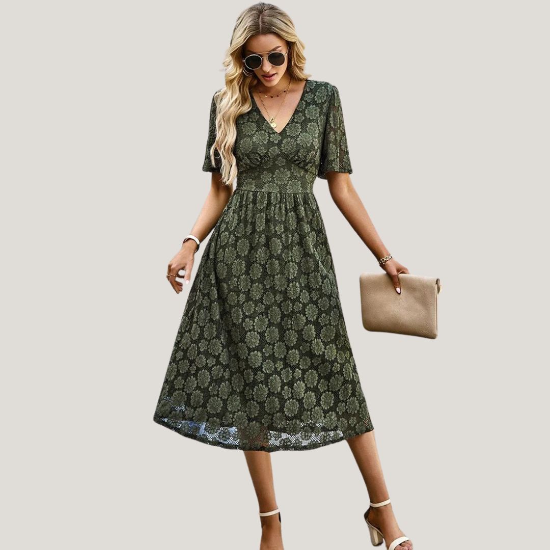Vestido de Encaje Elegante con Escote en V